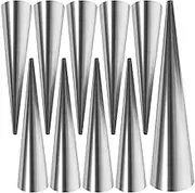 STOBAZA 10pcs Cream Horn Molds Stainless Steel Cannoli Tubes Cone Shaped and Tubular Shaped Mold Cream Horn Danish Pastry Molds for Croissant Shell Cream Roll Silver