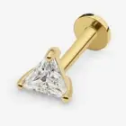 14k Solid Gold Triangle CZ Internally Threaded Labret Stud Earring, 18Gauge