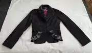 Playboy Bunny Ladies Black Velour Triple Button Front Blazer Jacket Size 10 New