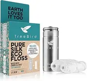 Biodegradable Dental Floss | Refillable & Reusable Zero Waste Steel Dispenser | 2x33yd Waxed Natural Cruelty Free Peace Silk Spools | 100% Compostable | Eco Friendly Plastic Free Oral Care