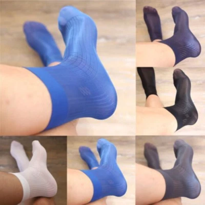 Mens Summer Thin Sheer Silk Evening Transparent Dress Business Socks 5 Colour