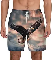 [JHLMN] Men's Swim Trunks Quick Dry Board Shorts Drawstring Beach Short The Eagle Flies Bravely in The Sky Bathing Suit for Men