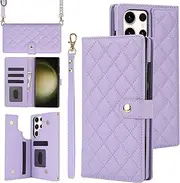 XIMAND for Samsung Galaxy S25 Ultra Wallet Case with 5 Credit Card Slots and Cash Slot,RFID Blocking PU Leather Magnetic Clasp Kickstand Cover.(Purple)