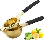 Lemon Squeezer, 304 Stainless Steel Citrus Press Juicer,Non-Slip Grip Design Manual Juicer,Heavy Duty Manual Citrus Press Juicer & Lime Squeezer (Gold & black)