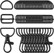 [Frediuo] 50Pcs Lobster Claw Clasps Metal D Rings Slide Buckles for DIY Crafts Bag Making Webbing Strap Hardware Accessories (Black)