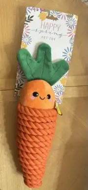 NEW HAPPY SPRING VERY DURABLE, ROPED, CRINKLE CARROT ,PET TOY