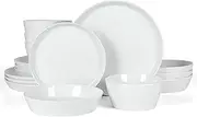 [MARTHA STEWART] Selma Chip & Scratch Resistant Dinnerware Set, Plates and Bowls Dishes Set, White
