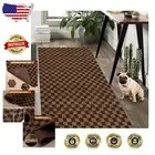 Washable Brown Checkered Indoor-Outdoor Runner Rug - Customized Size Options