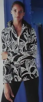 MISOOK BLACK WHITE SCALE SEQUIN PRINT ZIP JACKET XS