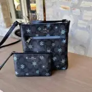 COACH Mini Rowan Signature Snowflake File Bag/Corner Zip Wristlet Wallet NWT