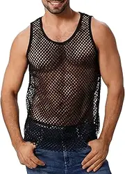 [ABAFIP] Men's Sleeveless Fishnet Tank Top Mesh Sheer Undershirt Semi See Thru Workout Gym Slim Fitted Muscle Tee Shirt