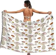 [RPLIFE] Mushrooms White Wrap Sarong Fringe Beach Sarong Women, Large, Mushrooms White, Large
