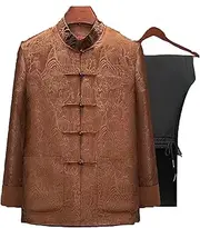 [Generic] Tang Suit Traditional Martial Arts Tang Suit Kung Fu Long Sleeve,Spring and Autumn Tang Suit Men Thickened Jacket Stand-Up Collar Top and Pants