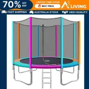 10FT Trampoline for Kids with Ladder Enclosure Safety Net Pad Gift Round F MC-AB
