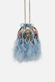 ROUND DRAWSTRING POUCH WITH FEATHERS LETTERS TO LEO