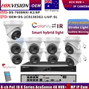 Hikvision OEM 8MP ColorVu IP Camera 2-Way Audio+DS-7608NXI-K2/8P NVR Systems Lot