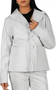 Laverapelle Women's Genuine Lambskin Two Buttoned Leather Blazer (Black, Blazer Jacket) - 2421007