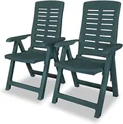 vidaXL Adjustable Garden Chairs Set of 2 - Reclining Outdoor Seats - Weather-Resistant, Easy Clean Plastic - Foldable & Lightweight - Green