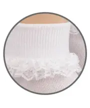 Jefferies White Double Row Lace Socks Newborn, Infant, Toddler, XS, Small