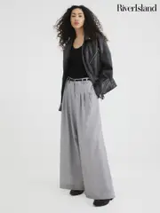 River Island Grey Belted Wide Leg Trousers (F67700) | $104