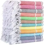 12 Pcs Turkish Beach Towels Set Turkish Bath Towel Bulk Peshtemal Bath Towel 71 x 35 Inch Oversized Quick Dry Lightweight Adult Use Turkish Towel for Beach Travel Pool Camping Sauna Bath Spa, 12 Color