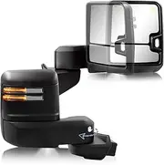Towing Mirror Compatible with 2019-2024 Chevy Silverado 1500 With Power Adjustment Mirror Heated Turn Signal & Running Light Backup Light Puddle Lamp BSM Temperature Sensor Pair Set