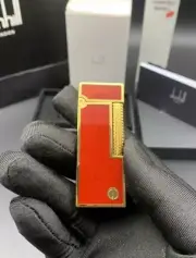 Dunhill Rollagas Lighter Red Lacquer Gold Edge Luxury Retro Design