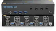 KVM Switch 3 Monitors 4 Computers 4K@60Hz, 2 HDMI+Displayport KVM Switch Triple Monitor for 4 Computer Share 3 Monitor and 4 USB3.0 Port Keyboard Mouse Printer, Wired Remote and 4 USB Cables Included