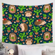 Cute Hedgehog and Cactus Tapestry