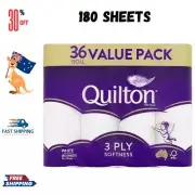 Quilton 3 Ply Toilet Tissue (180 Sheets per Roll 11x10cm) Pack of 36