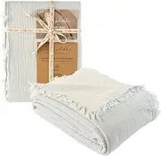 DREAMY RIKKA Muslin Blanket Large Queen Size 89"x95" for Adults Turkish Cotton Breathable Lightweight Fluffy Gauze Bed Blanket for Bed Couch Oeko Tex 3 Layer Sky Blue