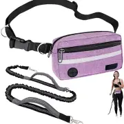 Dog Leash Belt Hands Free Running Jogging Walking Waist Pouch with Bungee Leash