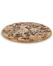 GG Collection Mango Wood with Laser & Metal Inlay Leaf Design Lazy Susan