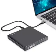 External CD DVD Drive, Slim Portable External CD Rewriter Burner Writer, Low Noi