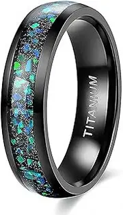 [Wozya] Black Titanium Ring with Opal Inlay for Men Women Dome Polished Wedding Ring
