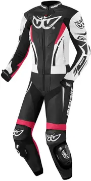 Berik Monza Ladies Two-Piece Motorcycle Leather Suit, black-white-pink, Size 40 for Women Black White Pink