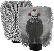 XYMZR Creepy Clowns Retro Absorbent Microfiber Car Wash Mitt, Funny Cute Anime Scratch Free for Cars Cleaning, Home Cleaning Mitts, 2 Pack, 10.24” L x 7.09” W