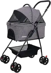 Pet Stroller for Small Dogs, Cats, Dog Stroller, Cat, Foldable Cart, Detachable Basket, Lightweight (Gray)