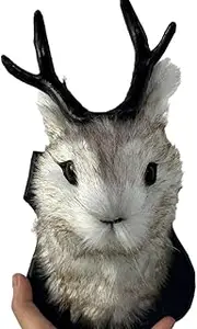 BYVCUI Wall Art - Rabbit Head with Antlers Sculpture, Simulation fur Animal Head Decor for Easter, Home, Nursery, Cabin - 21x14cm Australiana decor,Unique wall hanging,Mythical creature art (Style 1)