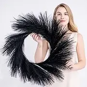 Hananona Artificial Pampas Grass Wreath, 26" Black Faux Pampas Grass Wreath Decor for Halloween Home Boho Style Decor (Black, 1)