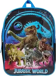 [jurassic world] 15" Backpack Dinosaurs T-Rex Velociraptor Carnotaurus Boys Kids, Black, 15", Flat Front Backpack