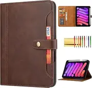Folio Case for iPad Mini 7th/6th Generation (2024/2021) 8.3-inch, TECHCIRCLE Vegan Leather Folding Stand [Pencil Holder] Soft TPU Back Shell Protective Smart Cover with Card Slots & Pockets, Brown