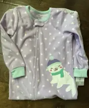 Girl 3T Carter’s Purple White Hearts With Seal Footed Blanket Sleeper NWT.