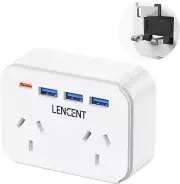 AU to UK Plug Adaptor, Singapore Travel Power Adapter with 2 Outlets 4 USB Charg