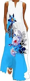 [Generic] Full Sleeve Formal Dresses for Women V Neck Maxi Loose Dress Boho Beach Long Sundress with Pockets Formal Winter Dresses for Women