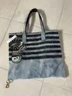 Marc Jacobs Wingman Striped Denim Tote Bag Sequined Dust Bag Pouch NWT.