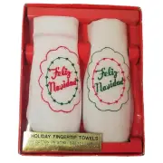 VTG Feliz Navidad Holiday Fingertip Towel Set 10.5" x 18" Embroidered Christmas