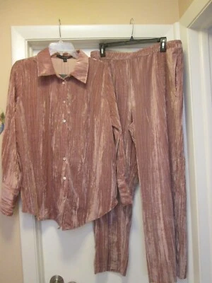 Marc New York Mauve Pants & Top Shirt Velour/Velvet New Size Large