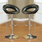 2 pcs Adjustable Swivel Solar Ring Barstools Bar Pub Stool Footrest Black PU