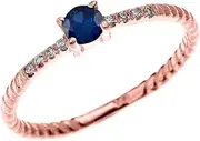 [Dainty and Elegant Gold Rings] 14k Rose Gold Dainty Diamond and Solitaire Sapphire Rope Design Stackable/Proposal Ring